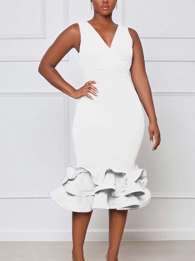 Ruffled Trim Bodycon Midi Dress Maxct