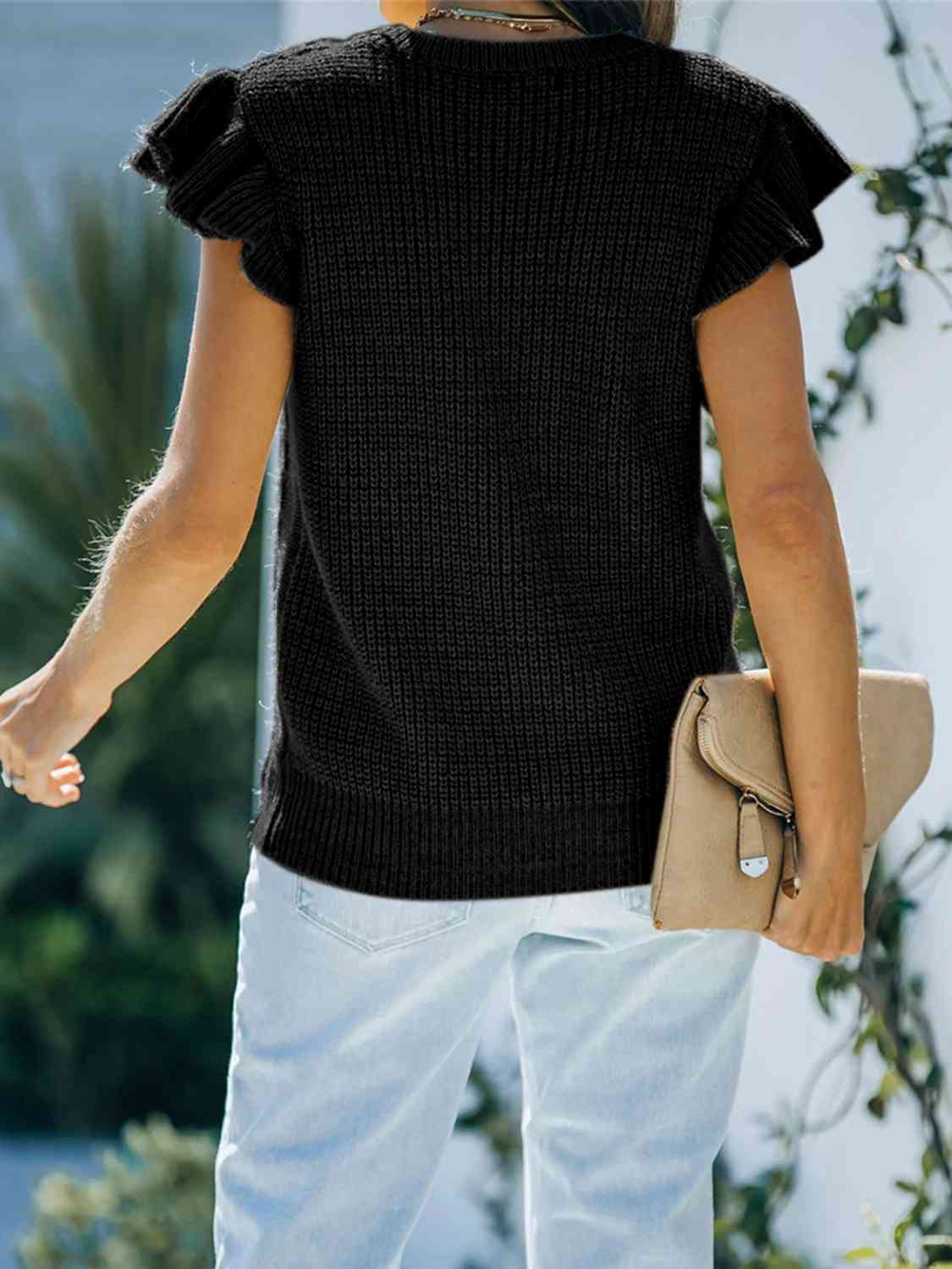 Maxct &Round Neck Cap Sleeve Sweater