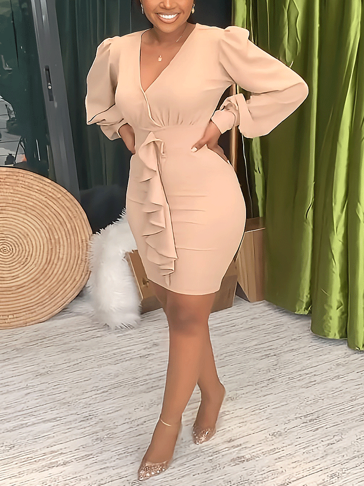 Ruched Ruffle Bodycon Midi Dress Maxct