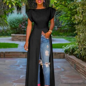 High Split Solid Maxi Dress Maxct