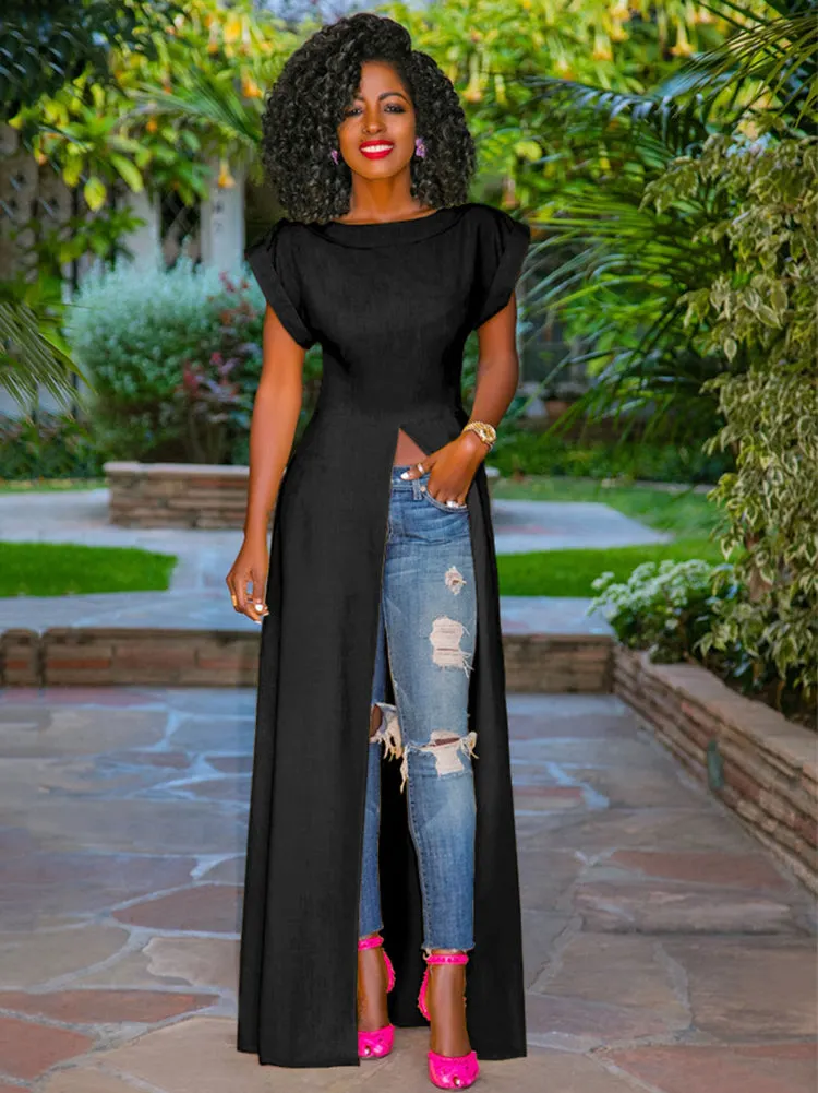High Split Solid Maxi Dress Maxct