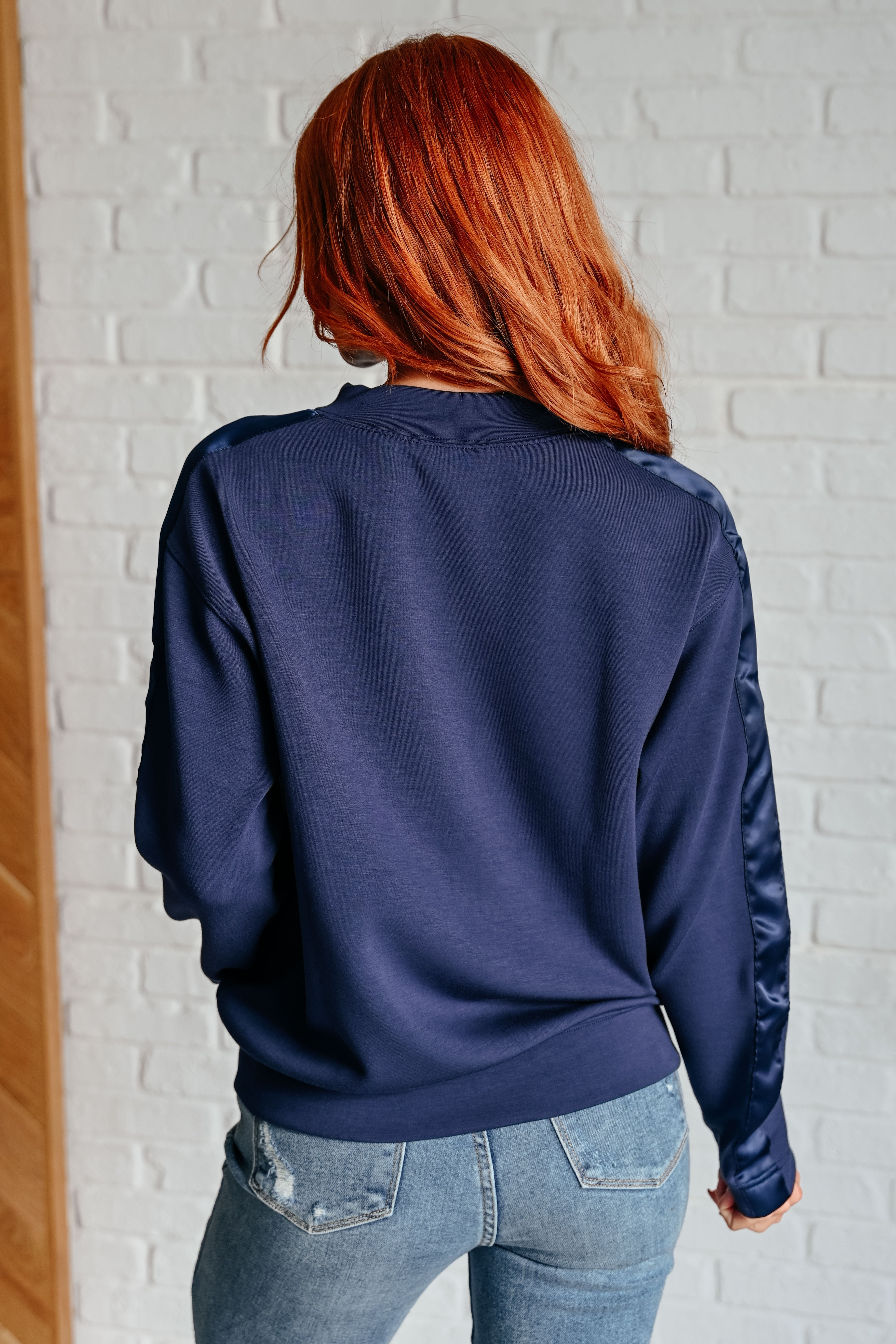 Maxct &Lysa Satin Stripe Pullover in Smoky Navy