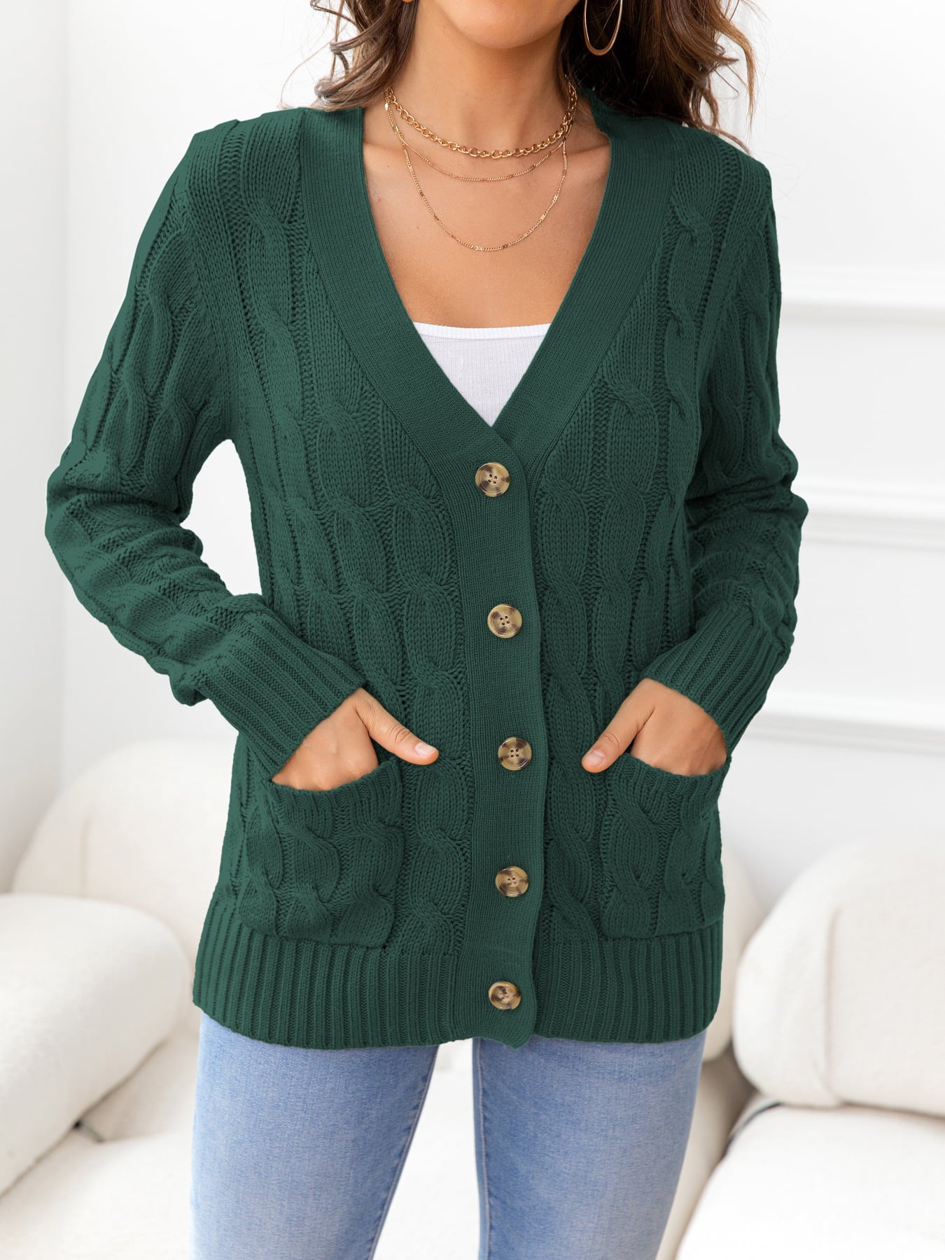 Maxct &Button Down Cable-Knit Cardigan