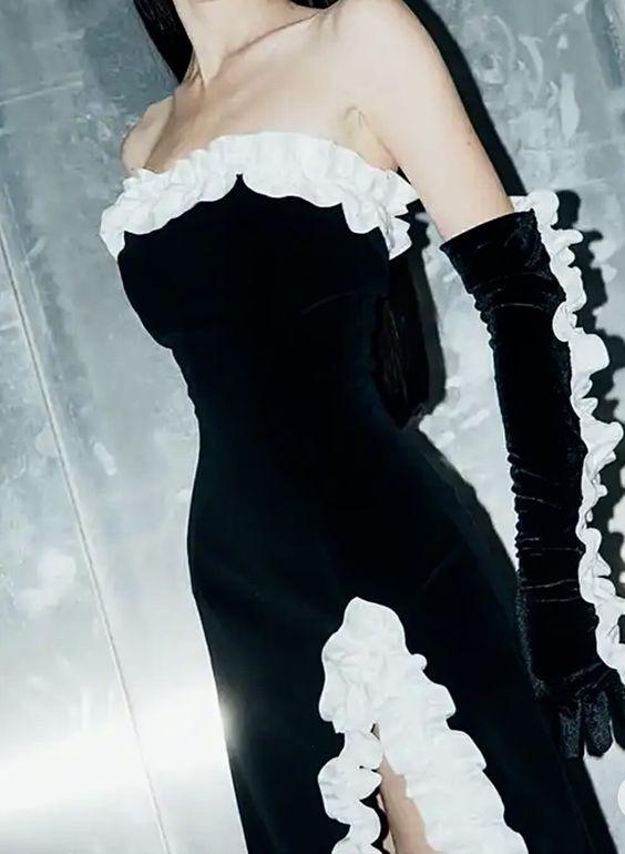 Maxct European And American-style Women's Clothing White Wood-ear Edge Bandage Dress High-class French Nightclub Party Evening Dress Burst