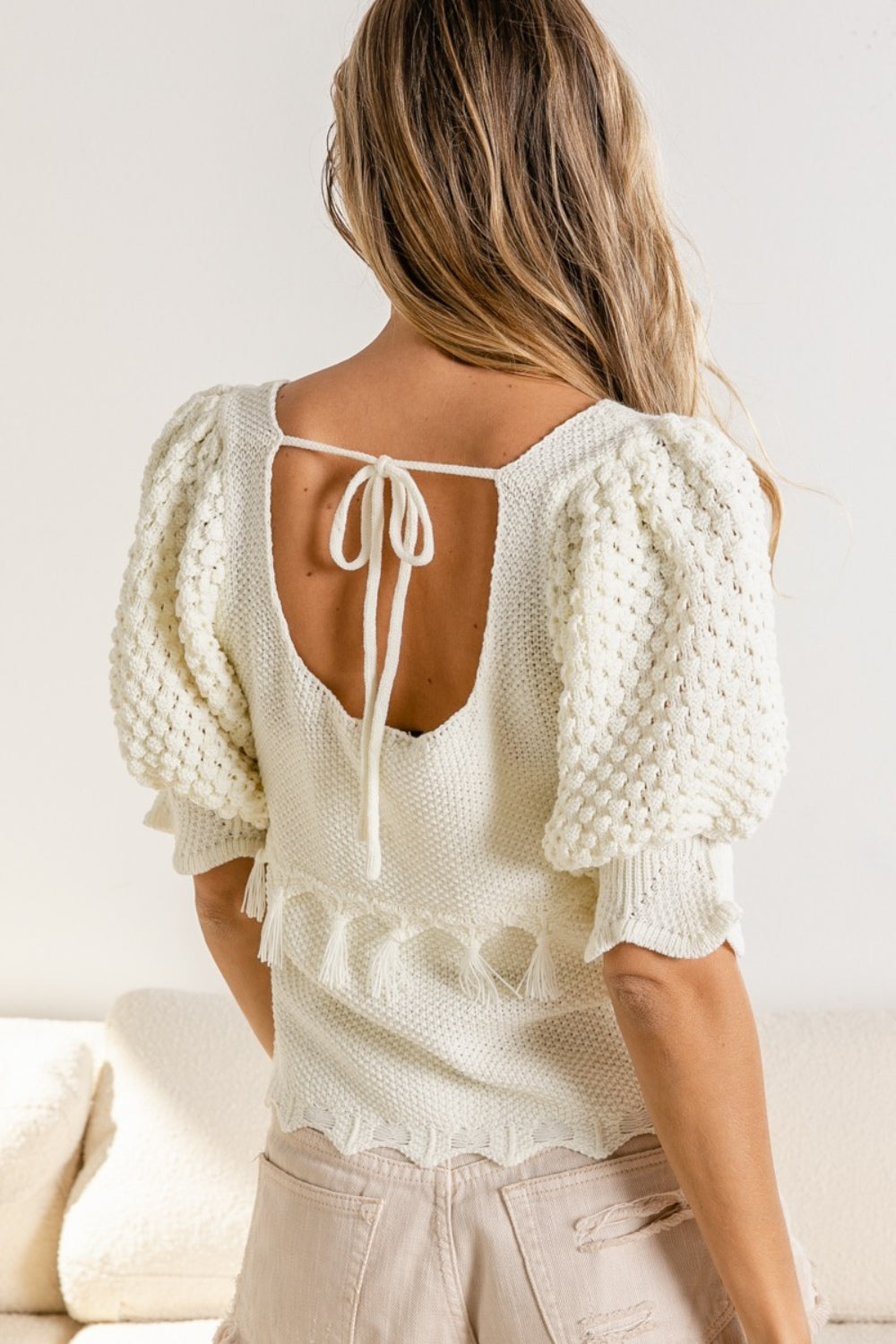 Maxct &BiBi Tassel Detail Textured Square Neck Sweater