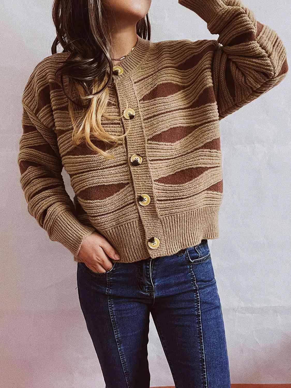 Maxct &Color Block Button Front Cardigan