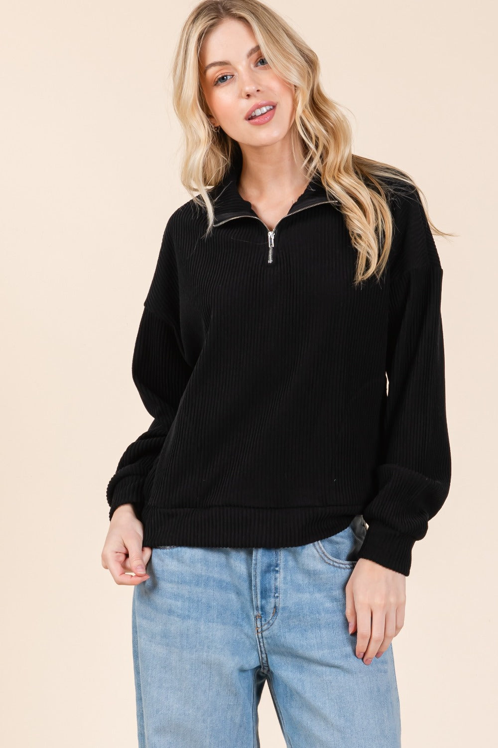 Maxct &BOMBOM Quarter Zip Long Sleeve Sweatshirt with Pockets
