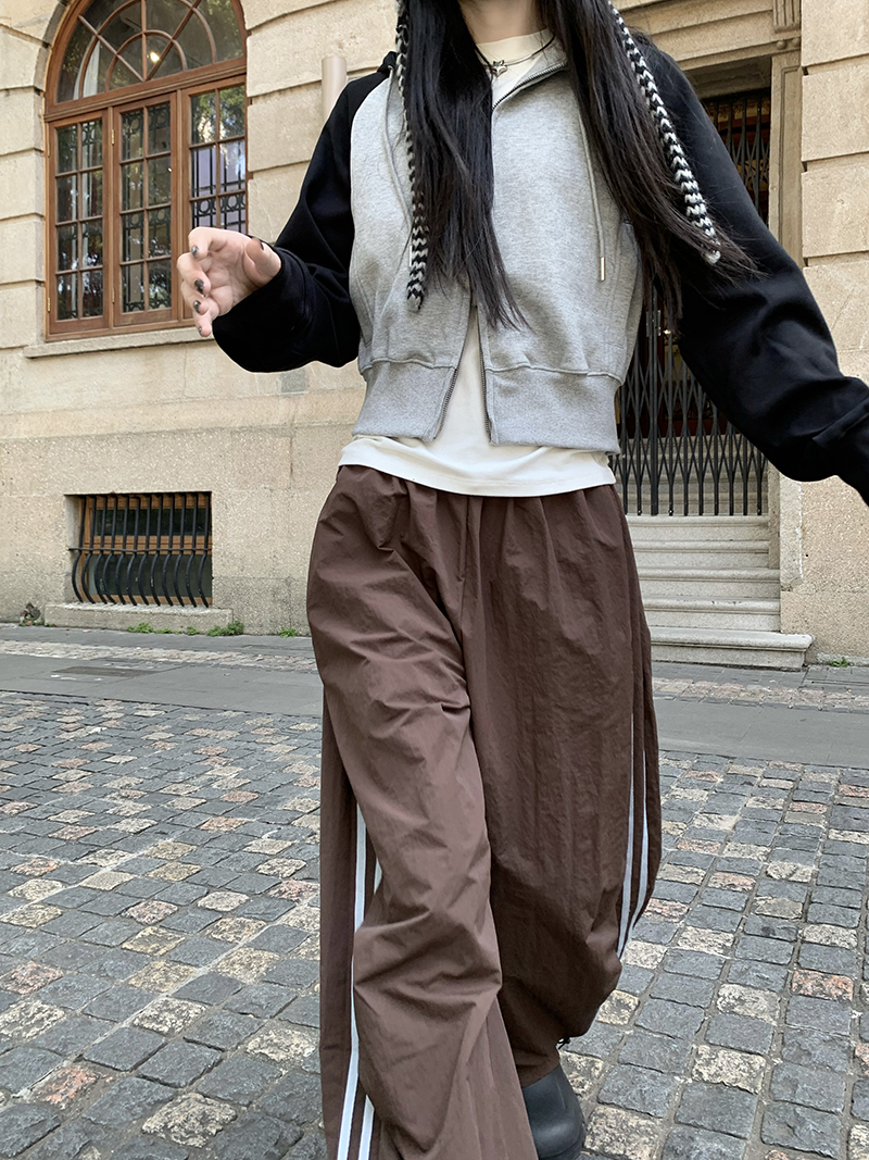 Grey Cropped Hoodies Zip Up Long Sleeve Sweatshirt Cardigan Oversized Autumn Fashion Wide Leg Track Pants Two Piece Sets
