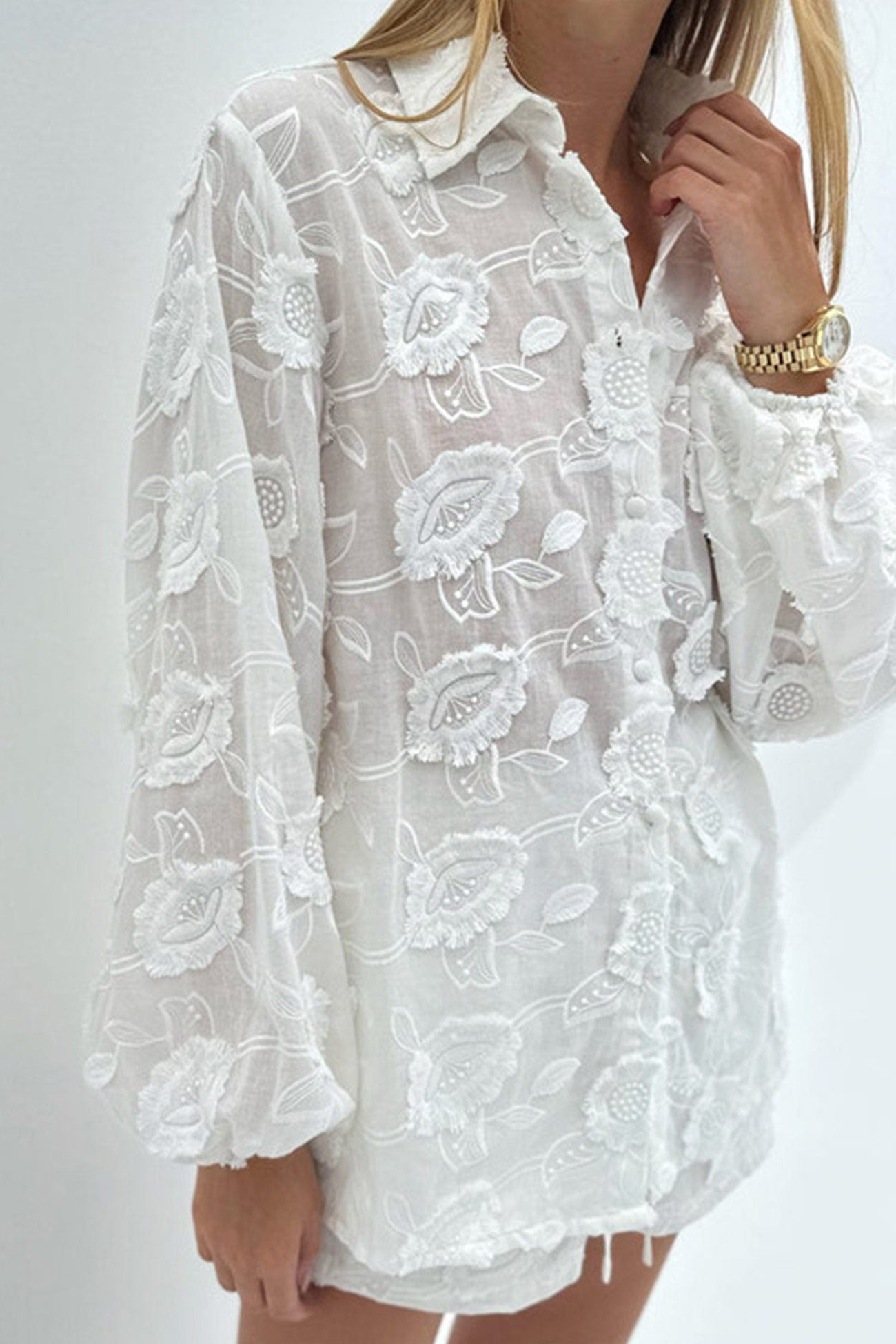 Maxct Floral Embroidery Long Sleeve Shirt Suits