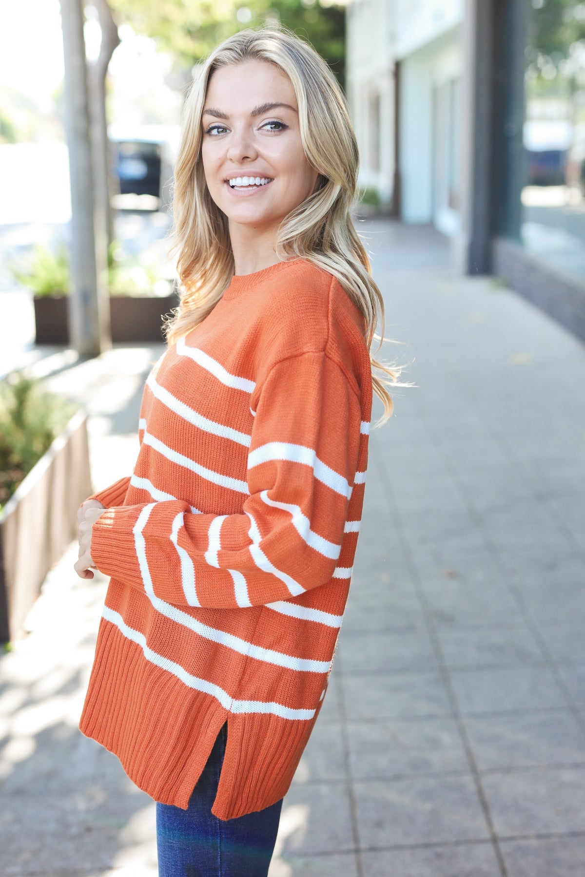 Maxct &Stand Out Rust Striped Oversized Knit Sweater
