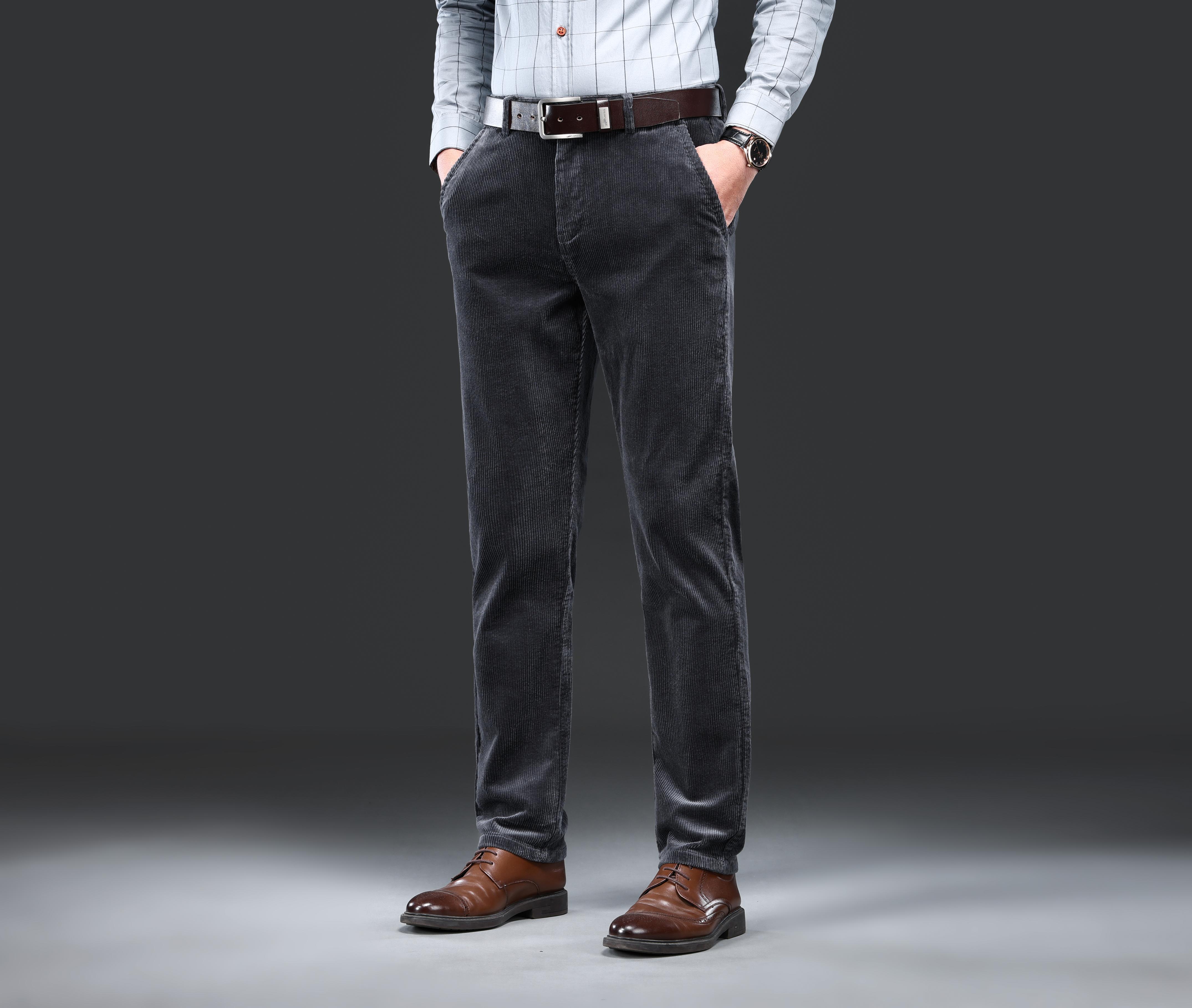 Men's Corduroy Pants For Business, Formal Stretch Straight Leg Pants For Fall Winter