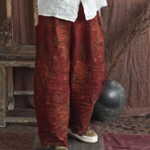 Loose Vintage Printed Casual Washed Wide-Leg Line Pants