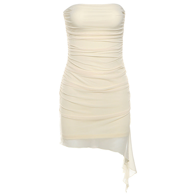 Split Drawstring Tie Strapless Mini Dress Maxct