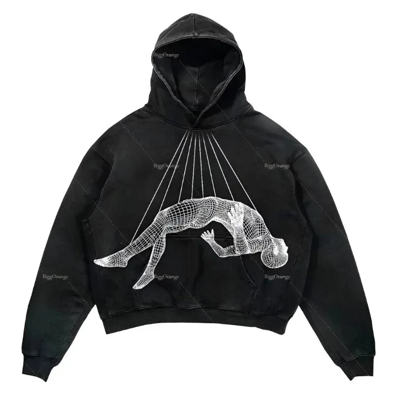 Gothic Oversized Black Graphic Hoodie for Women Maxct
