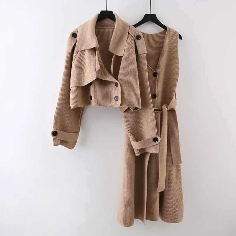 Maxct Two Piece Set Short Sweater Cardigan Long Skirt