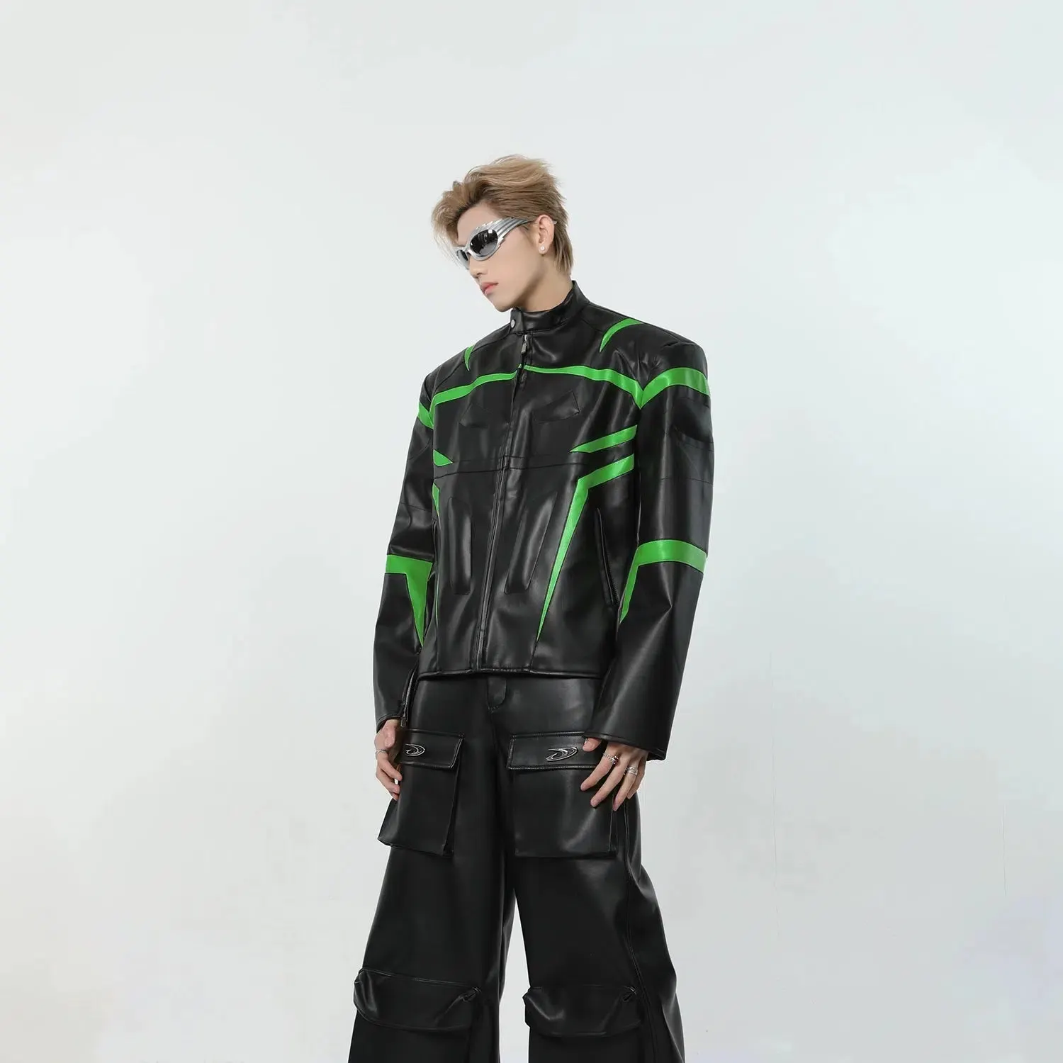 Maxct Leather Color-blocked Racing Jacket
