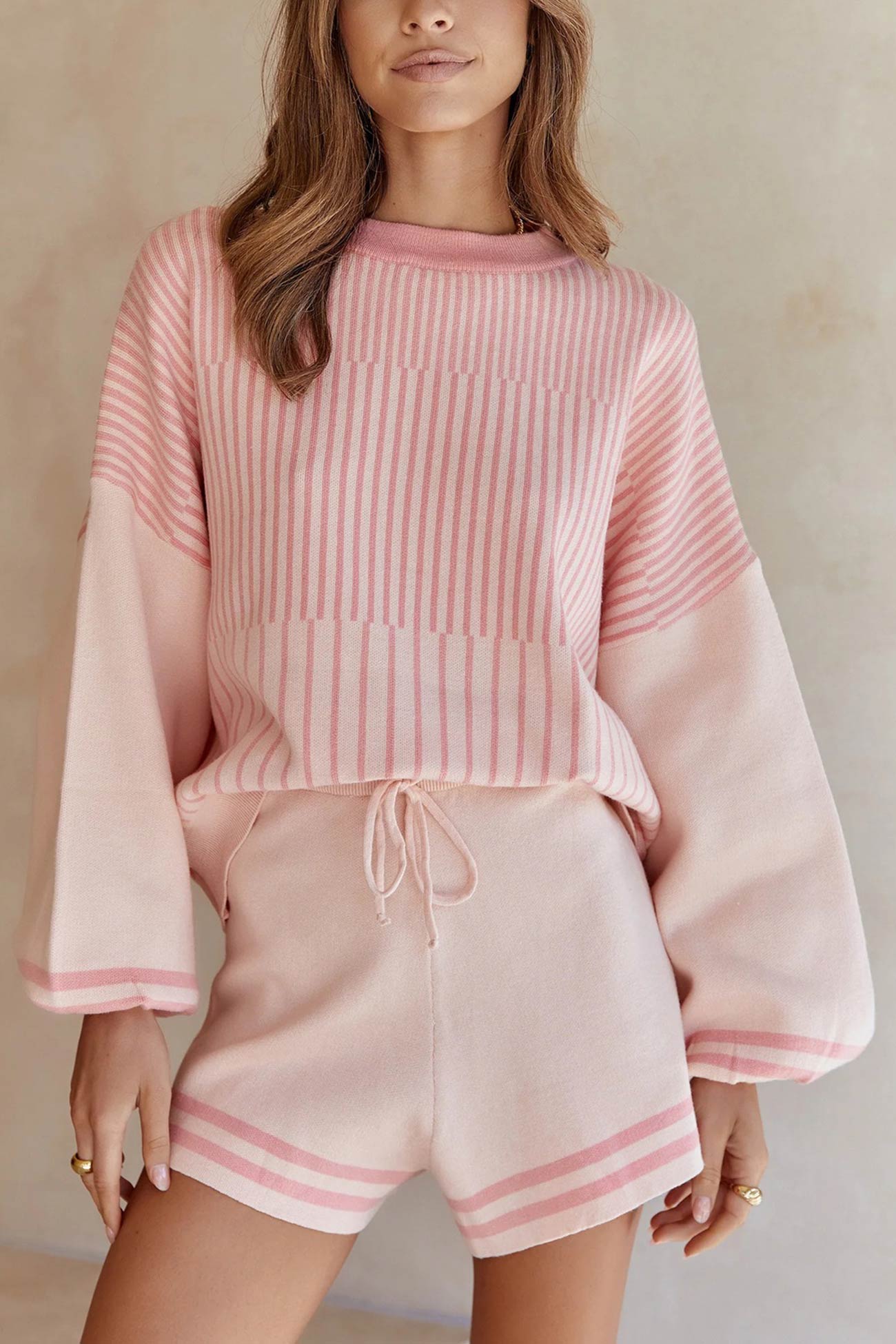 Maxct Striped Sweater Knit Shorts Set