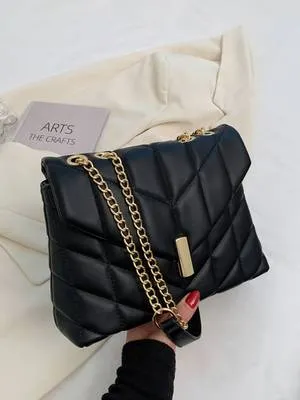 Bag For Love - Quilted Pattern Chain Square Bag - Women Maxct Bags