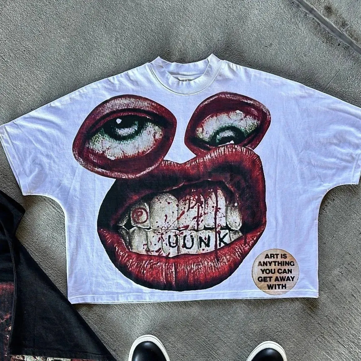 Maxct Y2K Cotton T Shirt Mens Womens Harajuku Hip Hop Big Eyes Mouth Graphic Printed Oversized T Shirt Retro Classic Short Sleeve Tops
