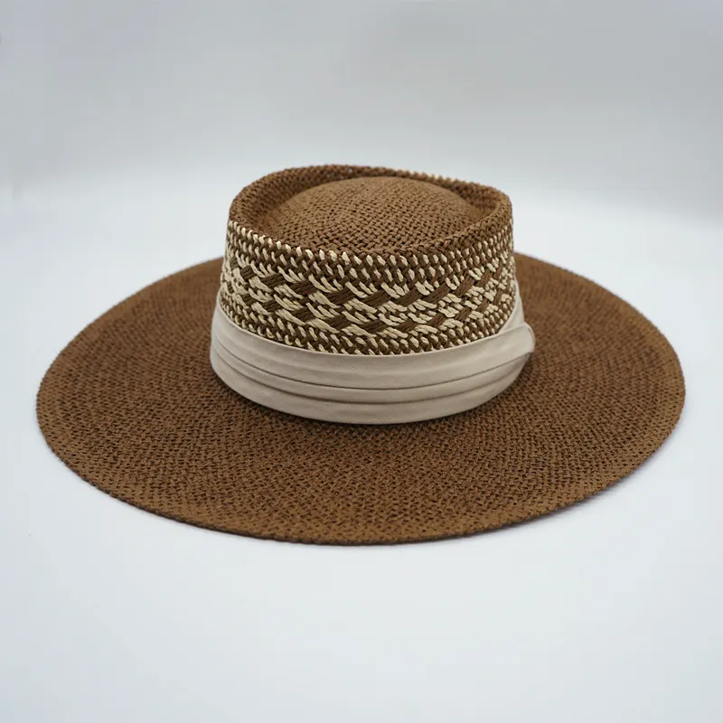 Straw Hat Japanese Style Black Brown Panama Women's Beach Big Brim