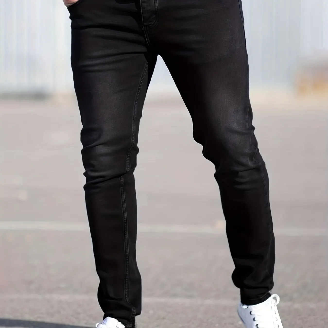 Maxct  Light Wash Cotton Slim Fit Jeans, Men's Casual Street Style Mid Stretch Denim Pants For Spring Summer