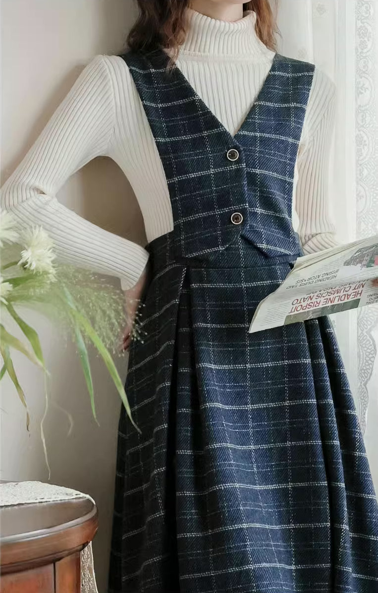 Plaid Vest Pinafore Dress Maxct