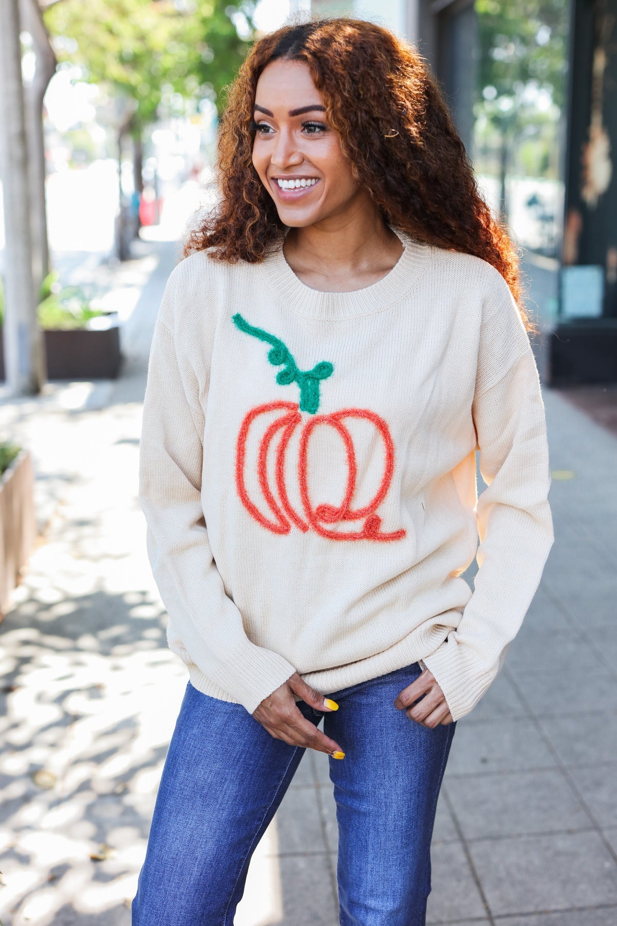 Maxct &Pumpkin Spice Metallic Yarn Embroidered Oversized Sweater