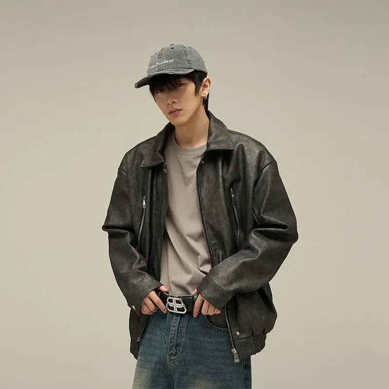 Maxct Retro Casual PU Leather Jacket