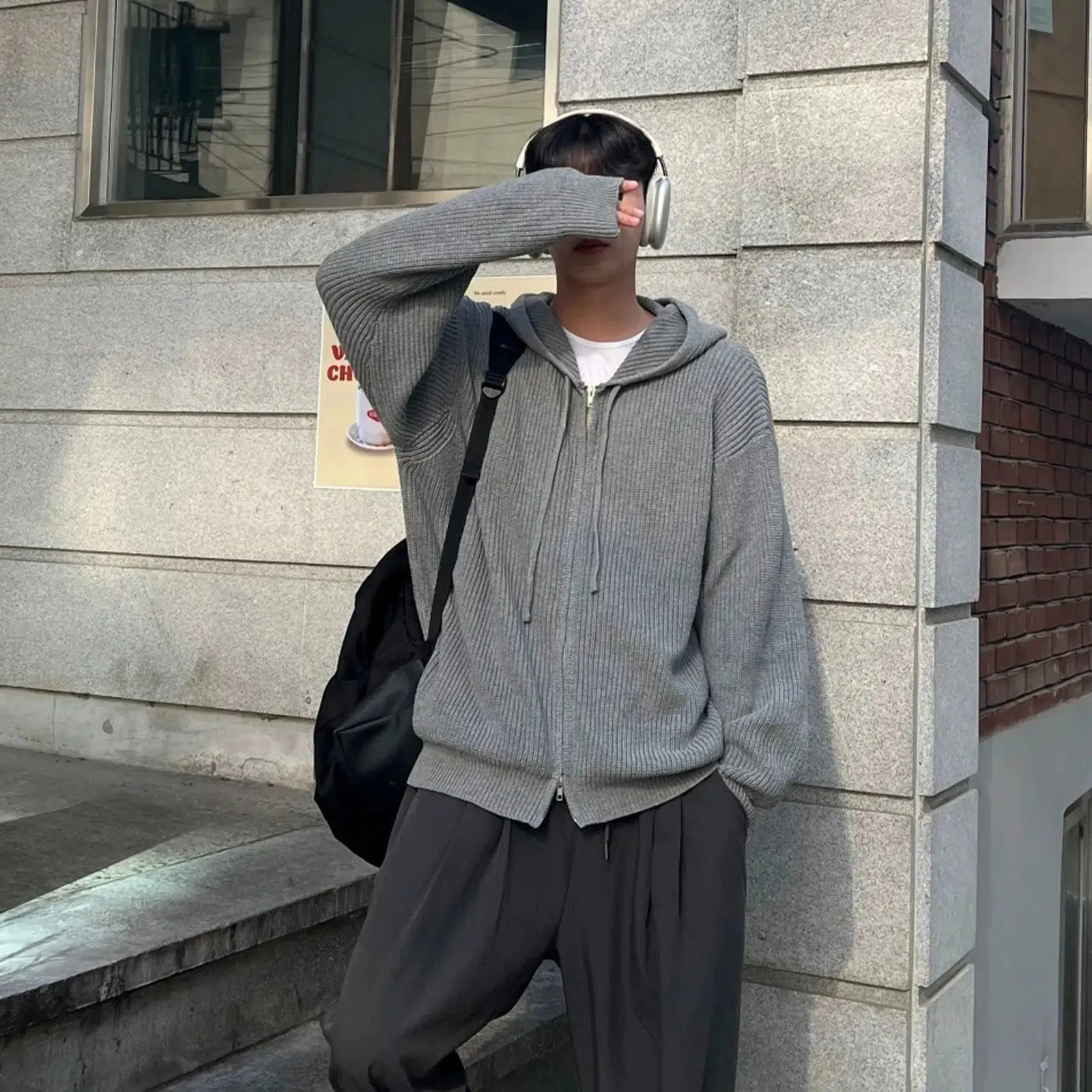 Maxct Double Zipper Hooded Pleated Sweater