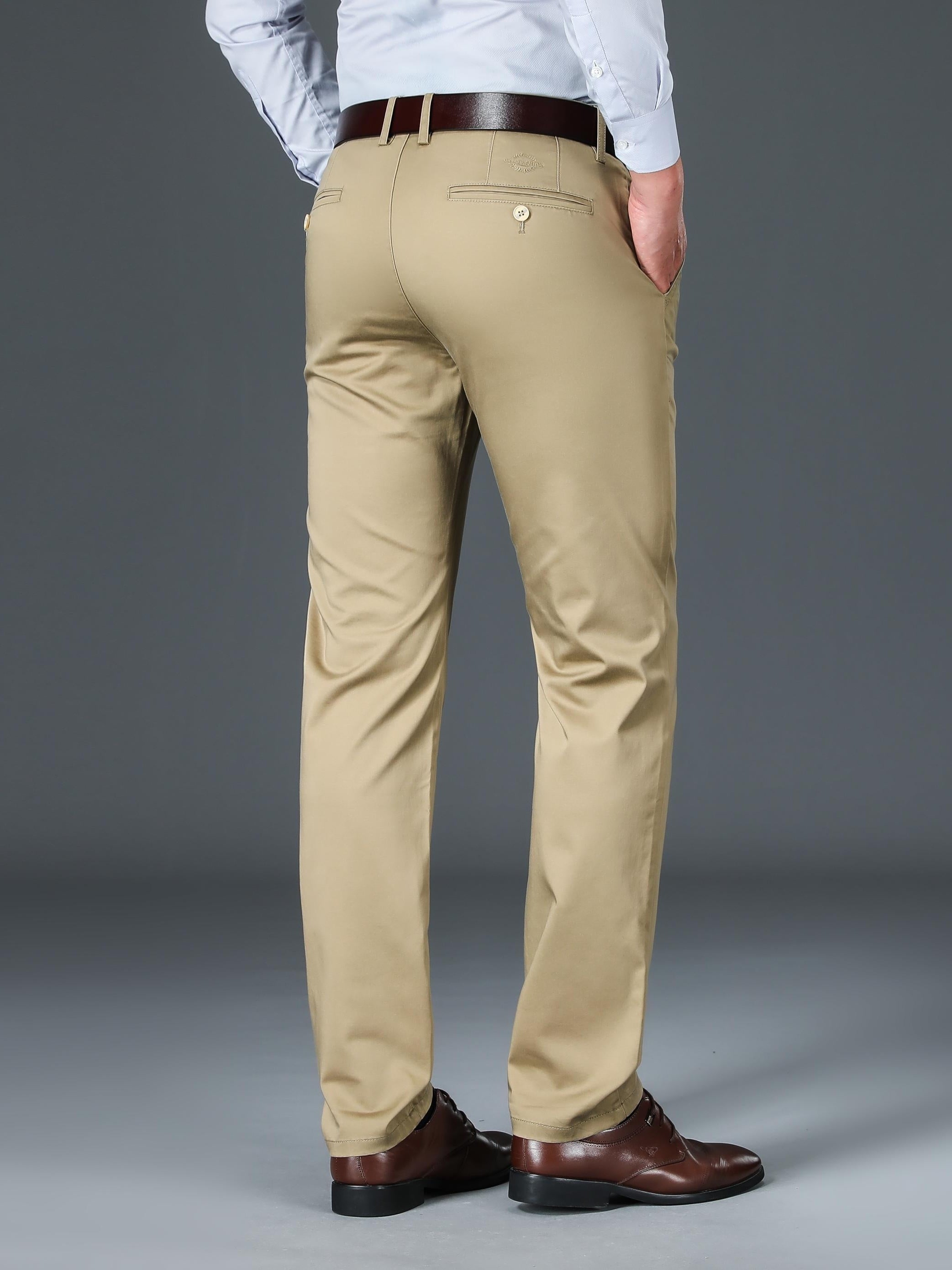 Maxct Classic Design Dress Pants, Men's Semi-formal Embroidery Stretch Dress Pants For Fall Winter Business
