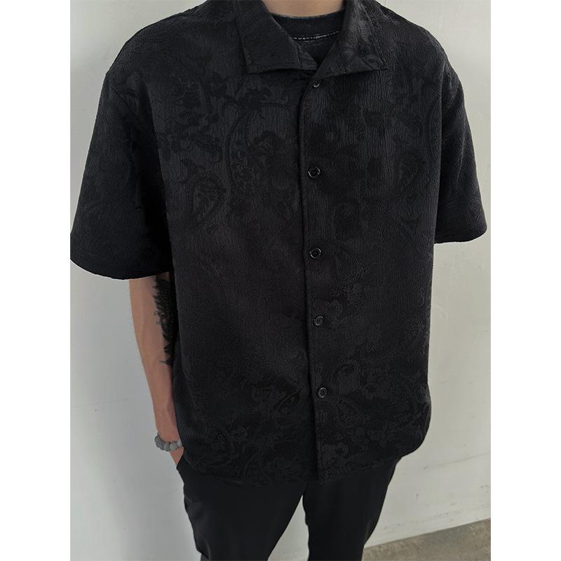 Maxct 90s Streetwear New Chinese Style Cashew Flower Textured Lapel Shirt For Men Summer New Niche Cleanfit Retro Casual Shirt For Men