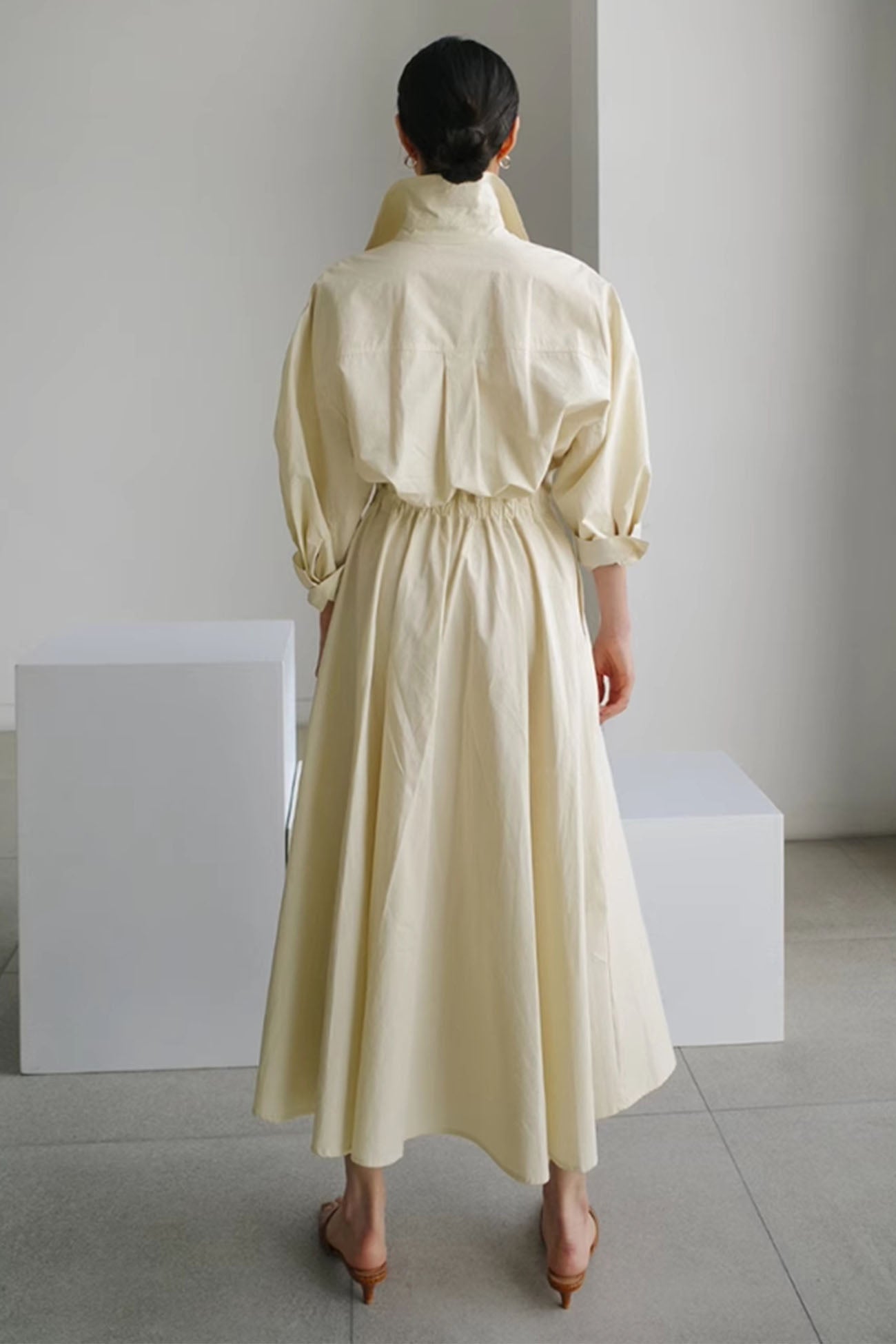 Maxct Cotton Long Sleeve A-Line Shirt Midi Dress