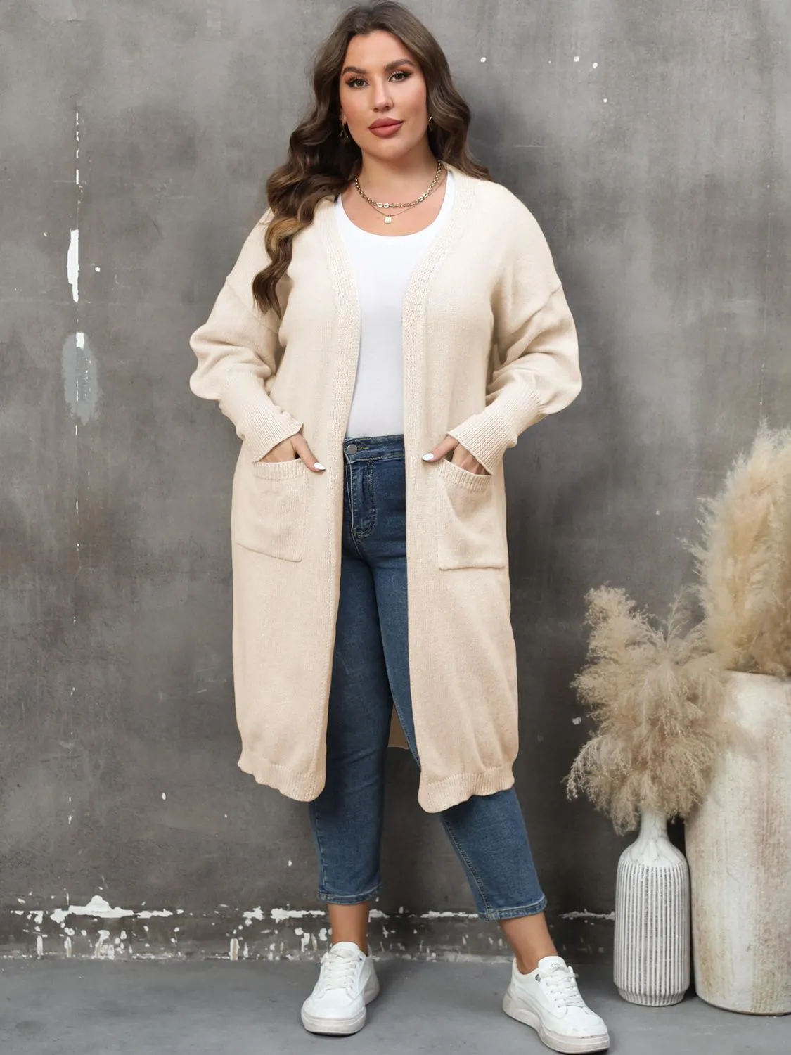 Maxct &Plus Size Long Sleeve Pocketed Cardigan