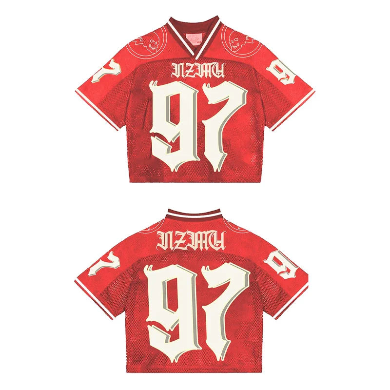 Maxct Y2K Street Jersey Mesh Breathable Sportswear Men Retro Trendy Hip Hop Summer Football Training Uniform Oversized Unisex T Shirt