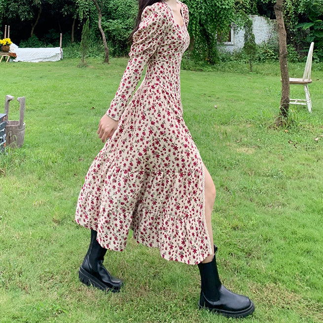 Sweet Floral Corduroy Midi Dress Maxct
