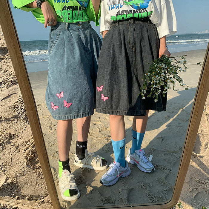 Butterfly Embroidery Denim Shorts Maxct