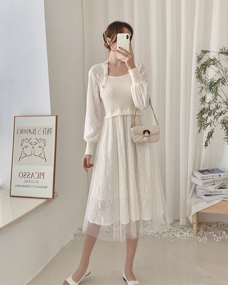 Lace Knit Sweater Dress Maxct