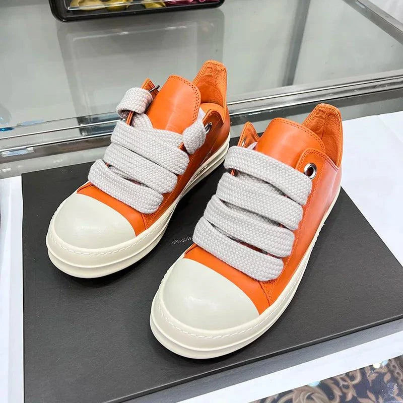 Leather Orange Sneakers Thick Sole Unisex Maxct