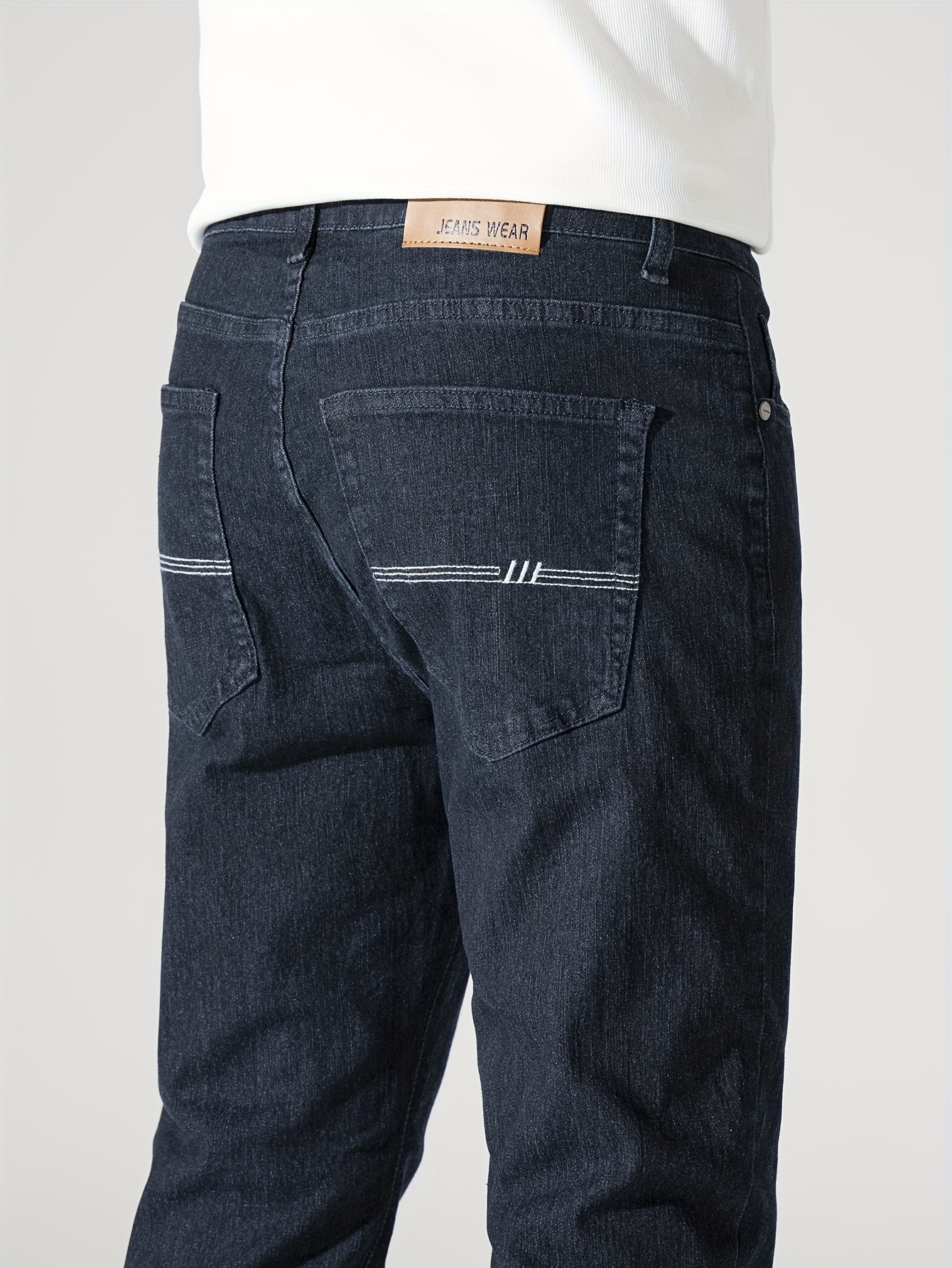 Men's High Stretch Jeans For Business, Slim Fit Denim Pants With Pockets For Spring Fall