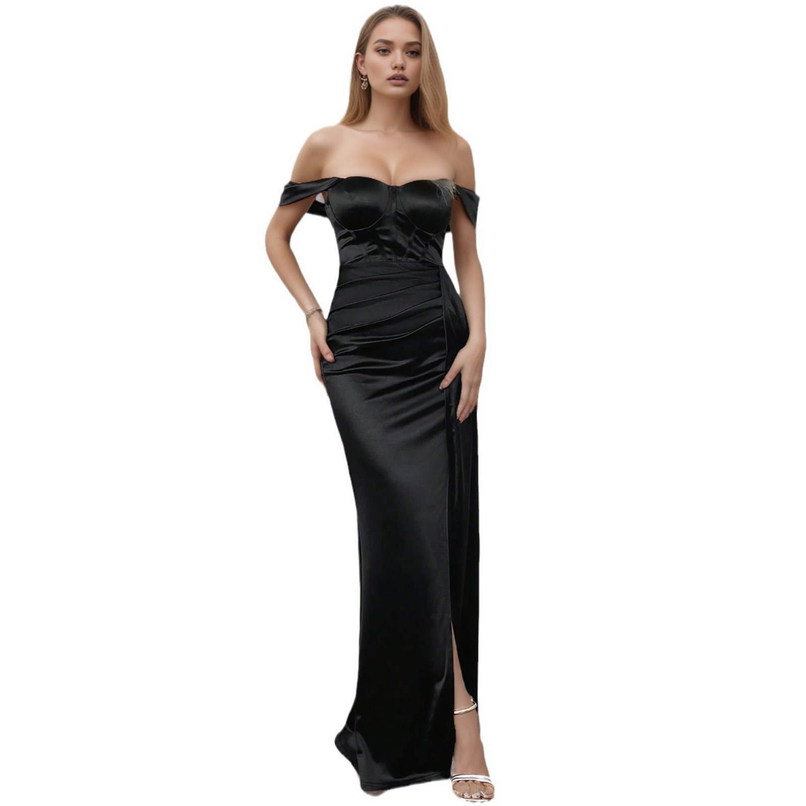 Maxct pirates vs sailors drees to impress Middle East Ins Waist Solid Color off-Neck Slit Evening Dress Fishtail Dress Long Skirt Dress