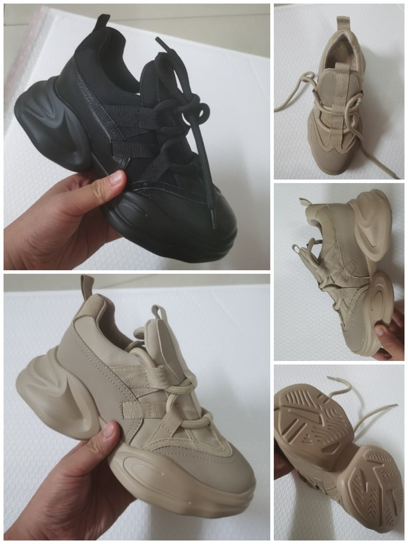 Women's  8cm Leather Air Mesh Platform Sneakers Maxct
