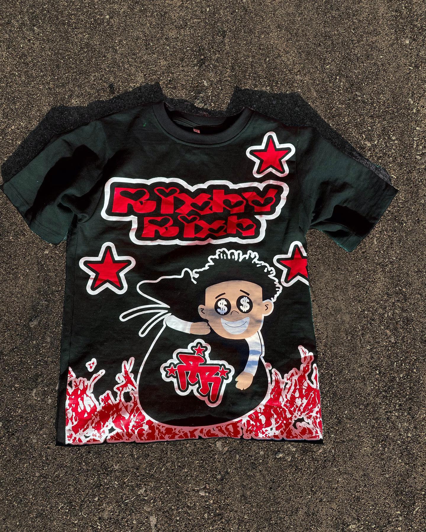 American cartoon letter pattern printed oversized round T-shirt men's Y2K street hip-hop versatile loose short-sleeved top
