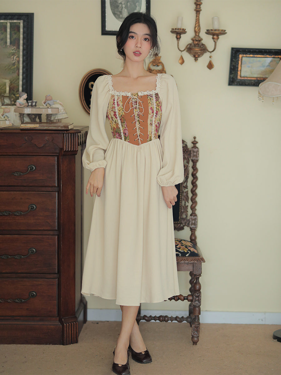 Rustic Rose Lace Up Corset Midi Dress Maxct
