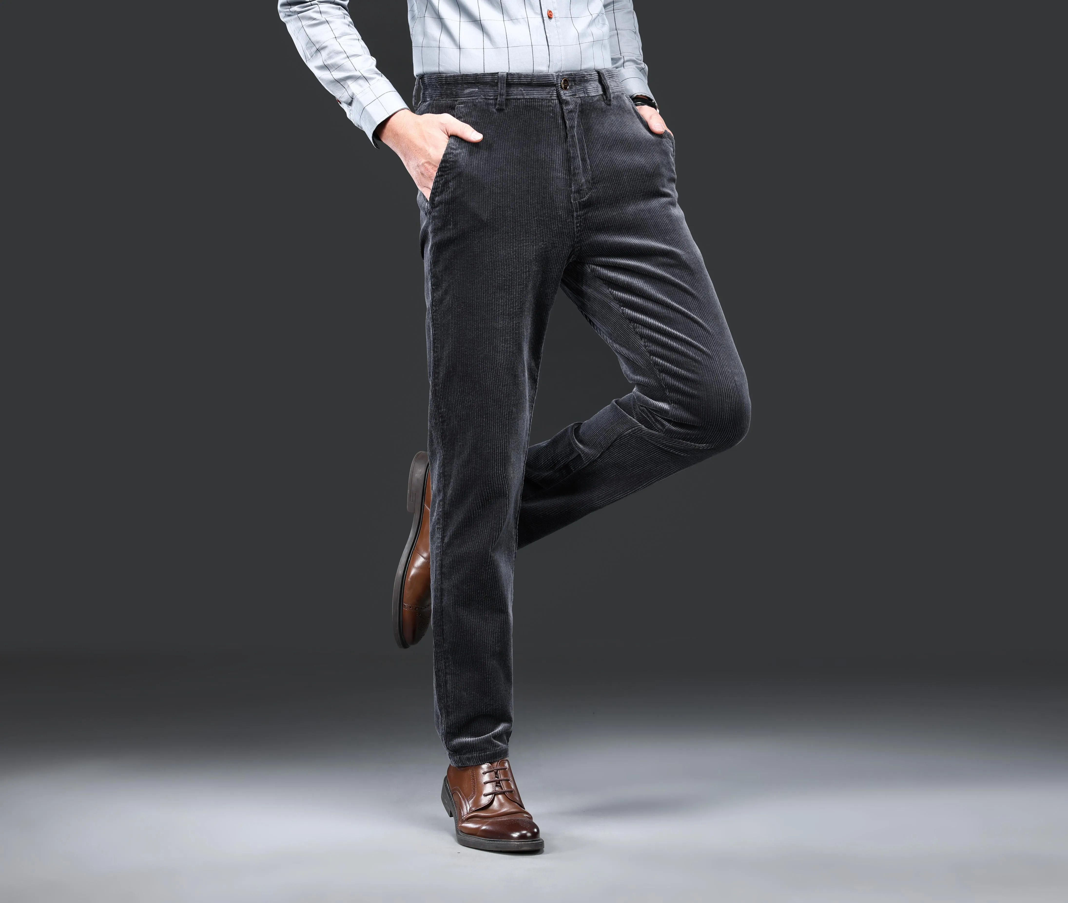 Men's Corduroy Pants For Business, Formal Stretch Straight Leg Pants For Fall Winter