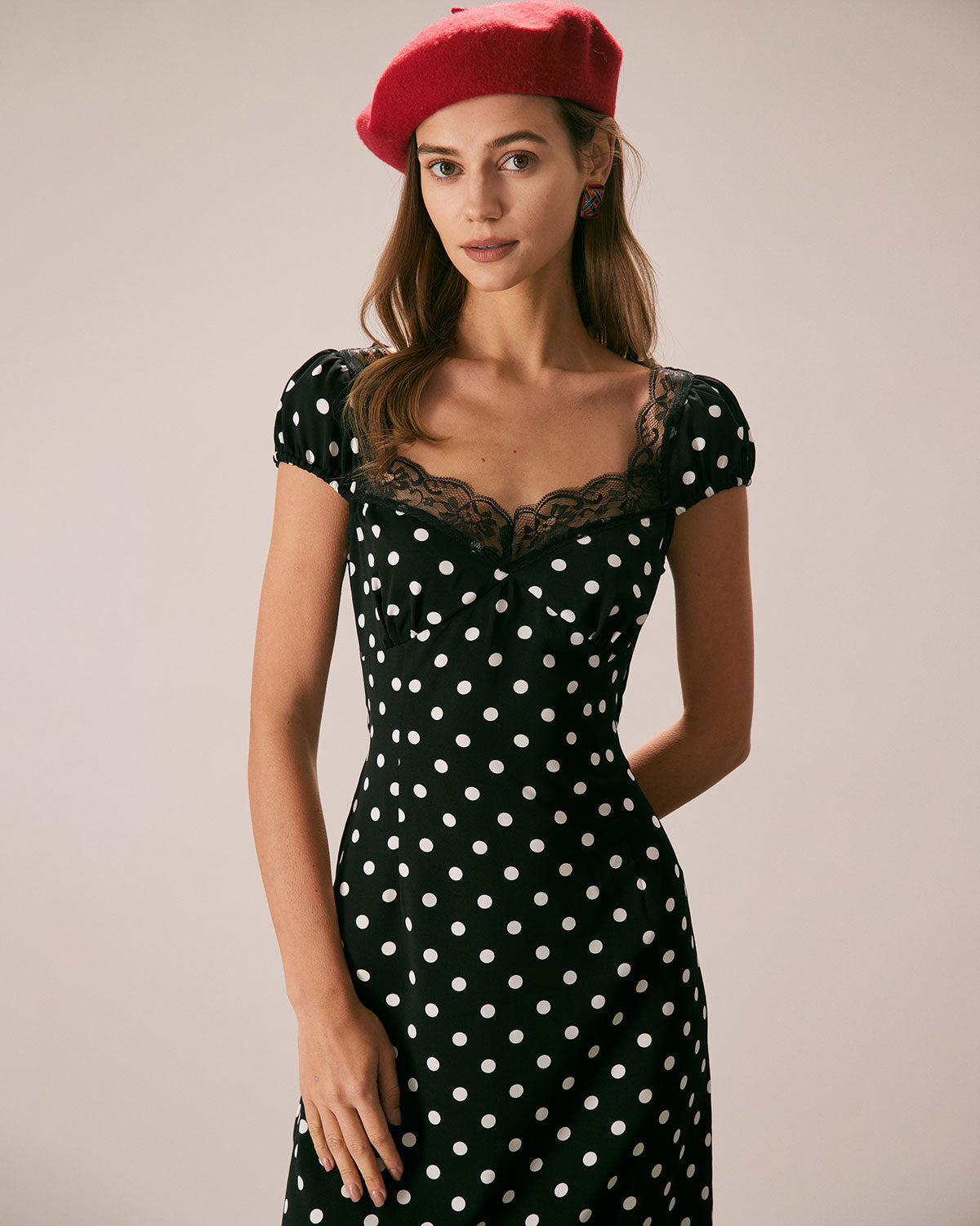 Maxct The Black Lace Trim Polka Dot Maxi Dress