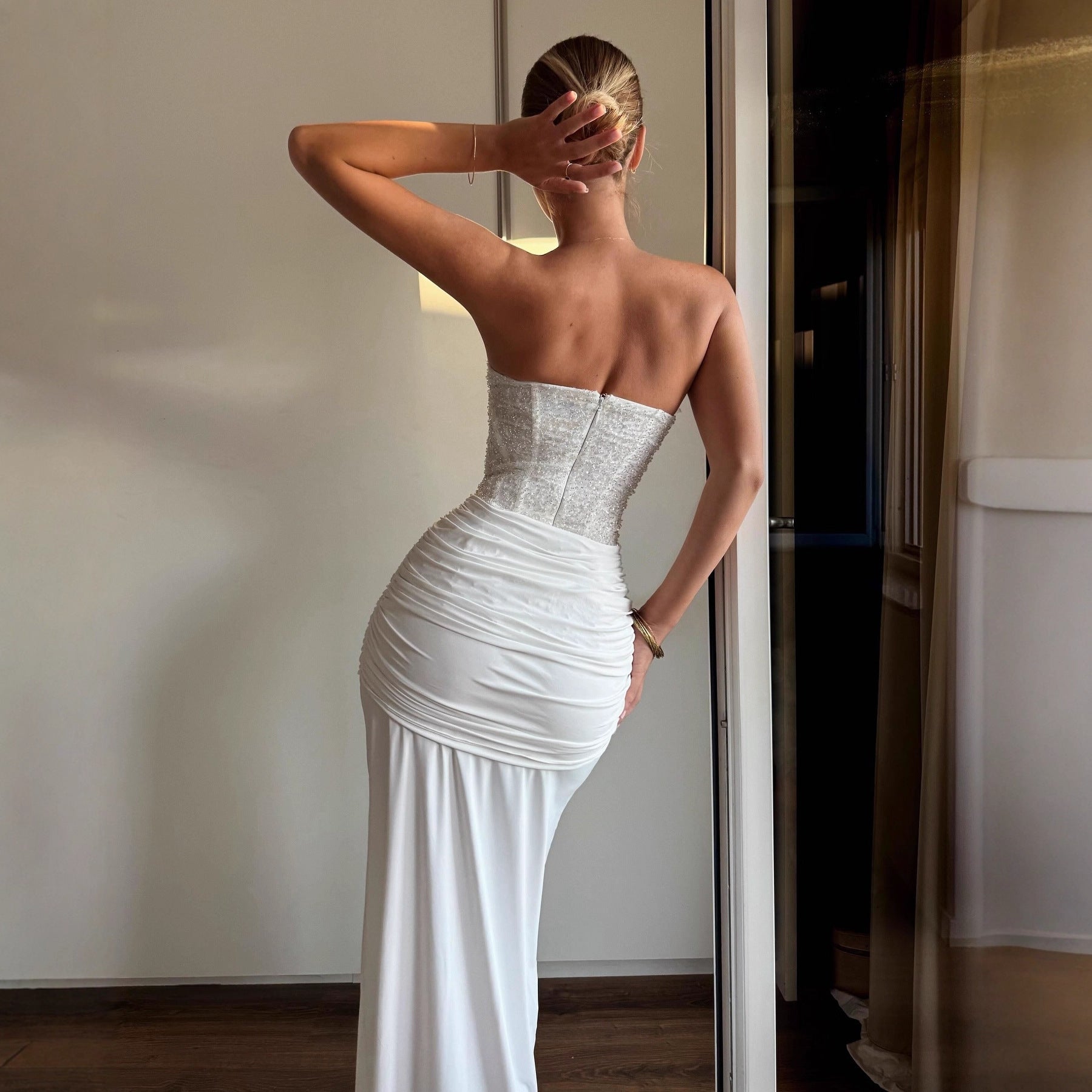 Ribbon Slim-fit Sequined Tube Top Midi Dress Maxct