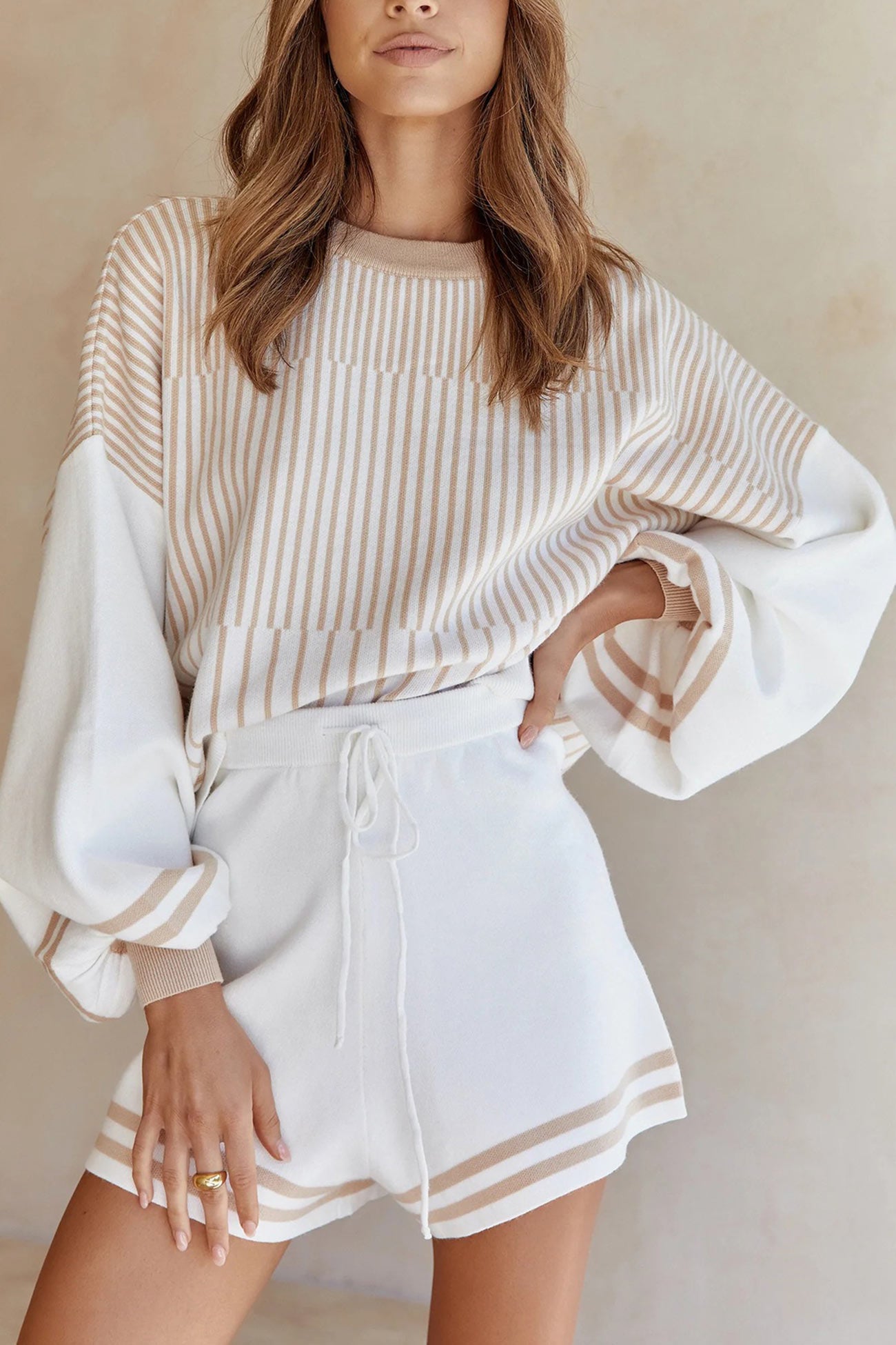 Maxct Striped Sweater Knit Shorts Set