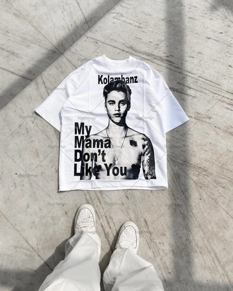 Y2K European and American Hip-hop Retro Loose Top Letter Printed T-shirt Men Street Round Neck Oversized Short-sleeved Women