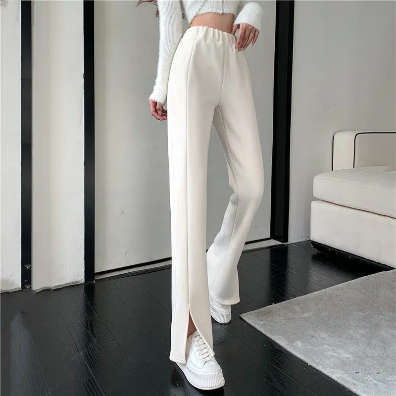 Causual Chic Comfy Velvet Long Wide Leg Gathered Waist Pants Maxct