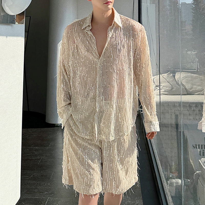 Maxct Summer Stage Tassels Sequins Tops Shorts Suits